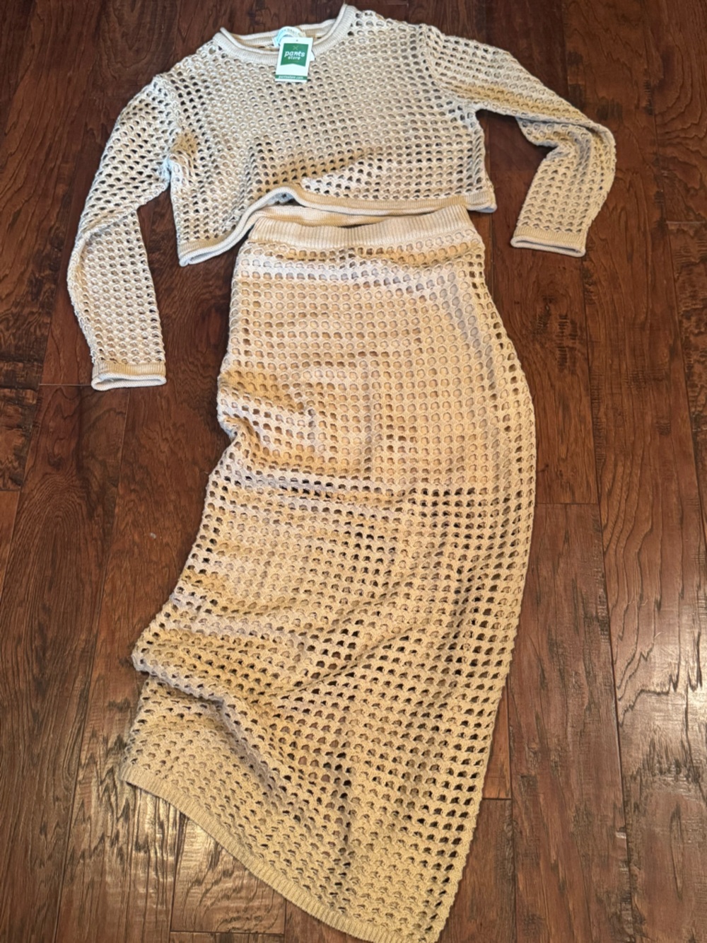 NWT Open-Knit Cream Maxi Skirt Set by Pants Store